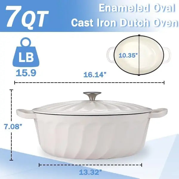 Dutch Oven Pot with Lid,Cast Iron Dual Handles for Cooking, Bread Baking, Frying, Non-stick