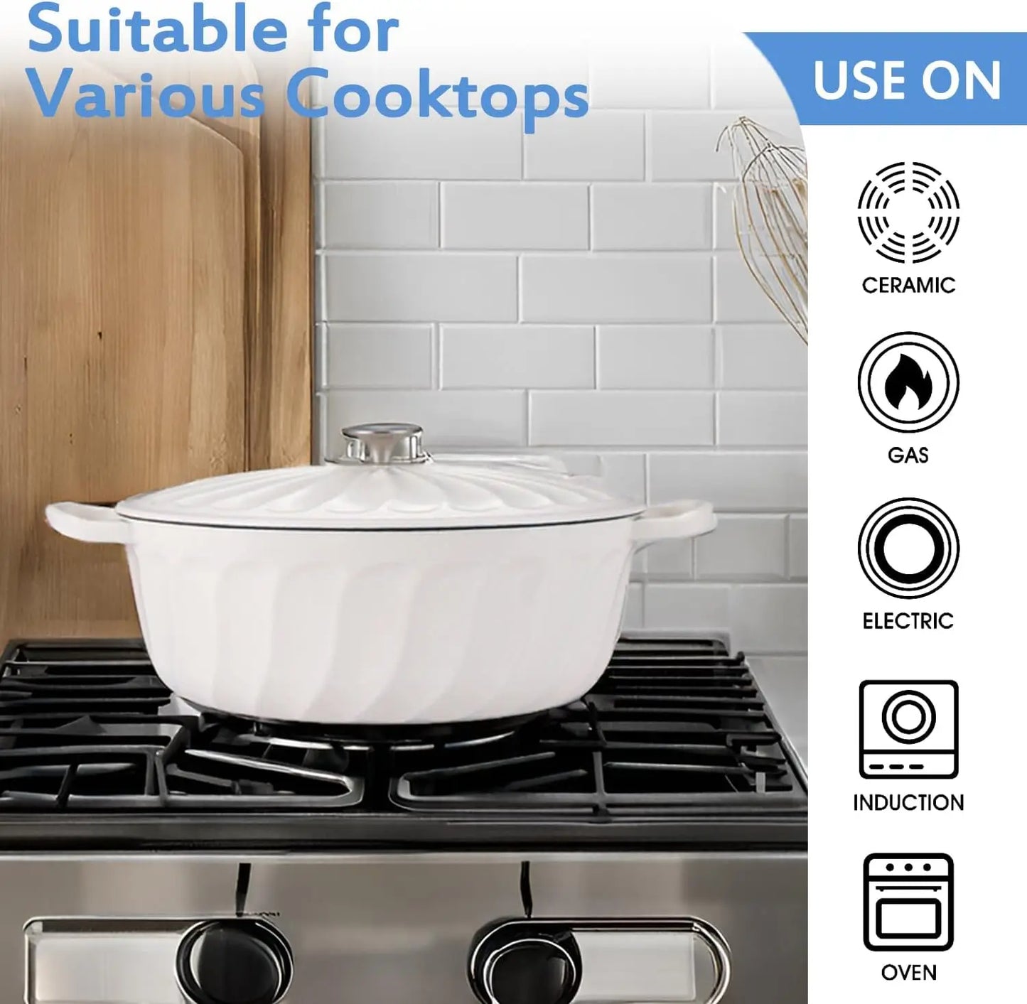 Dutch Oven Pot with Lid,Cast Iron Dual Handles for Cooking, Bread Baking, Frying, Non-stick