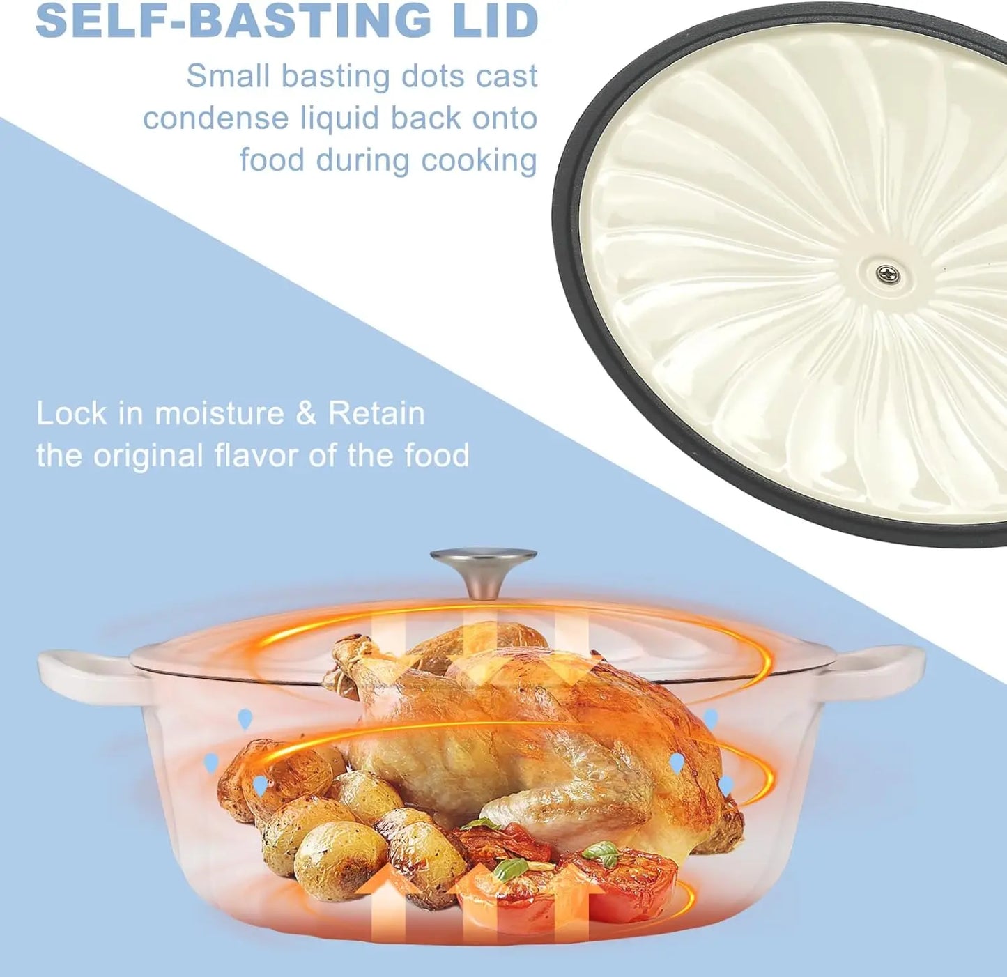 Dutch Oven Pot with Lid,Cast Iron Dual Handles for Cooking, Bread Baking, Frying, Non-stick