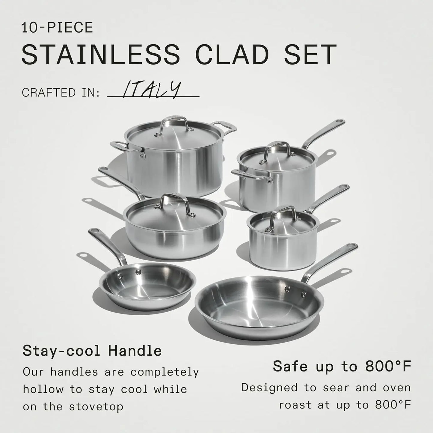 10 Piece set Stainless Pots and Pan Set